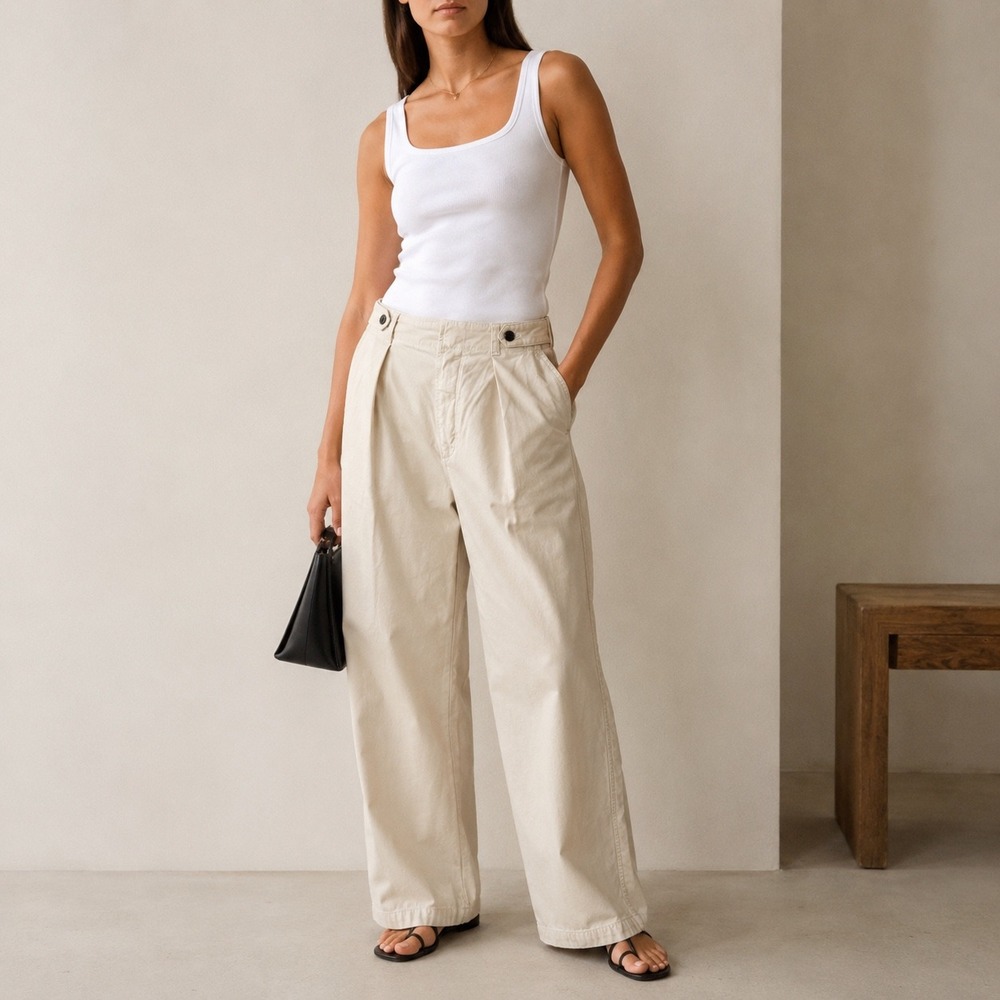 Citizens of Humanity Payton Pants Womens 29 Cream Pleated Wide Leg Crop 2044-576